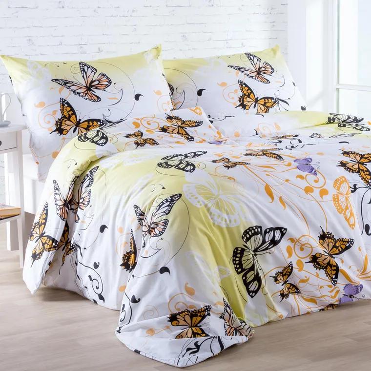 Lenjerie de pat din bumbac Butterfly galben lungime prelungită