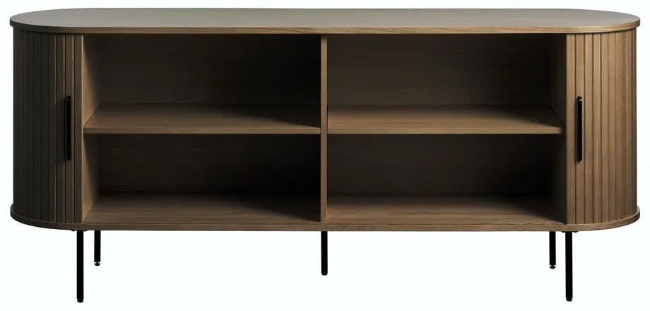 Comodă maro cu aspect de lemn de stejar cu ușă glisantă 180x76x45 cm Nola – Unique Furniture