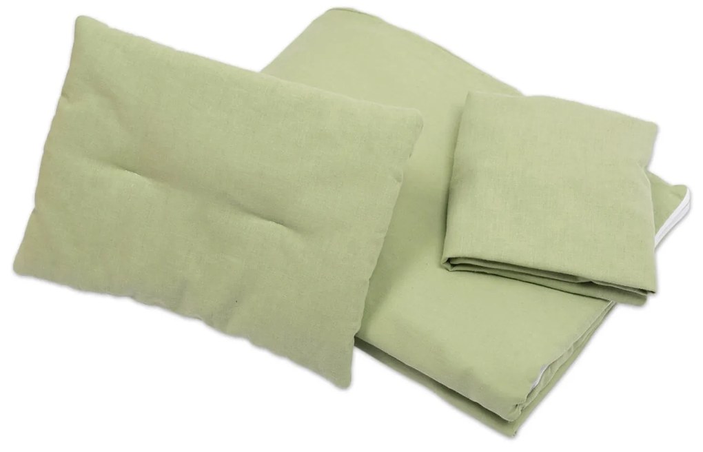 Lenjerie patut din in 120x60 cm Kidizi mint, include cearceaf, perna, pilota si husa detasabila