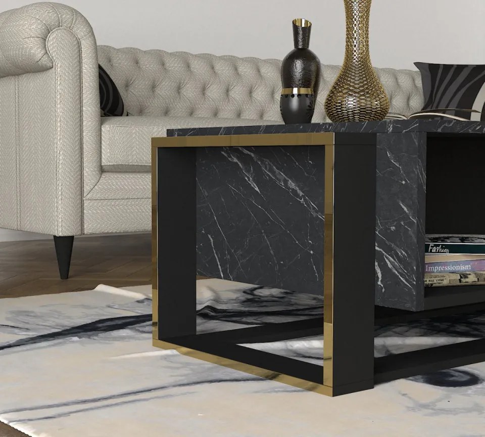 Măsuţă de Cafea Bianco, 106.4 x 60 x 40.4 cm, Negru / Auriu