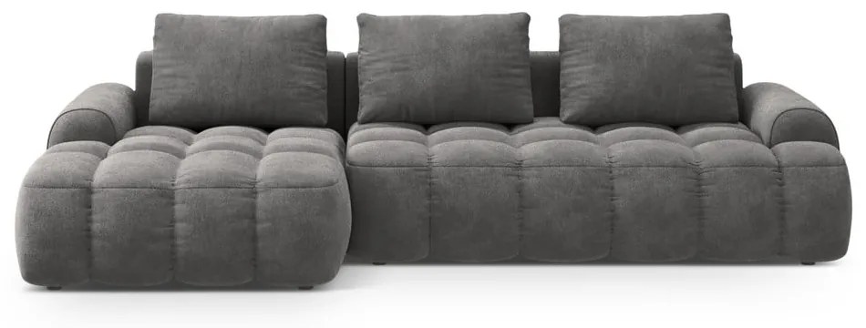 Colțar gri extensibil/cu spațiu de depozitare cu tapițerie din catifea (cu colț pe partea stângă/cu șezlong) Linz – Cosmopolitan Design