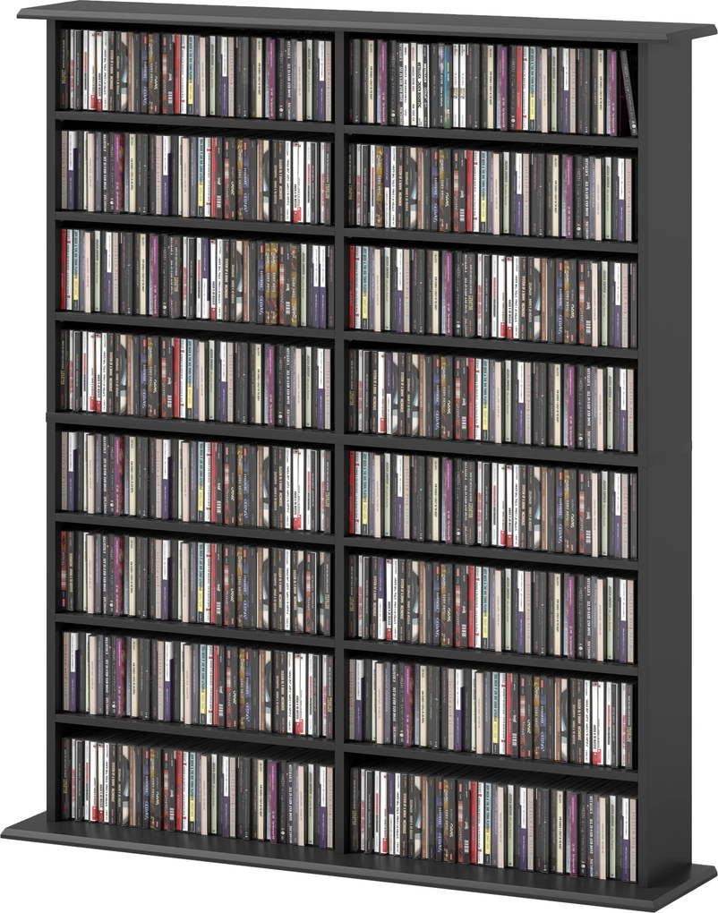 HOMCOM Mobilier Bibliotecă cu 16 Rafturi pentru 720 CD-uri din Lemn 106.5x24x123.7 cm Negru | Aosom Romania
