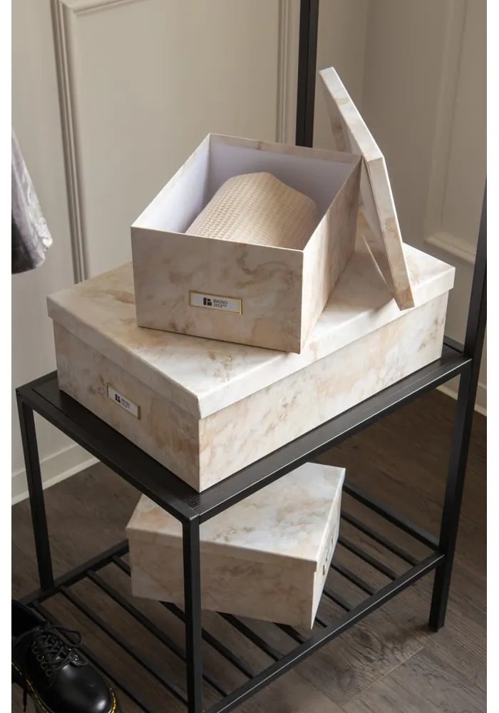 Cutii de depozitare bej 3 buc. din carton cu capac 31x47x15,5 cm Inge Paper Laminate – Bigso