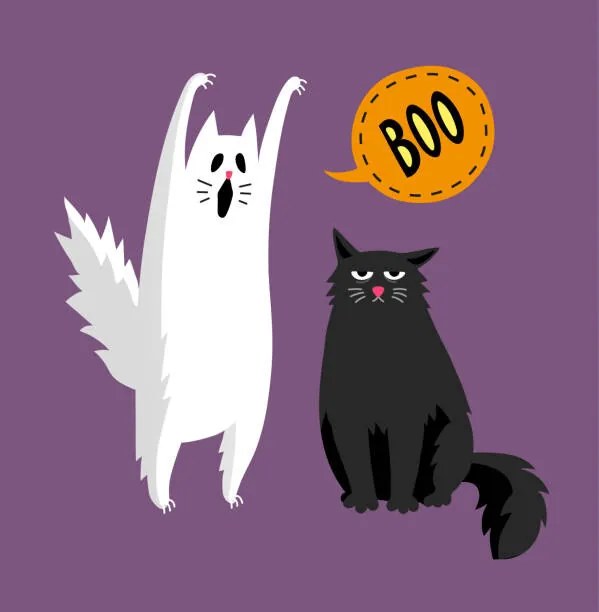 Ilustrație Cute halloween ghost and black cat, Alhontess