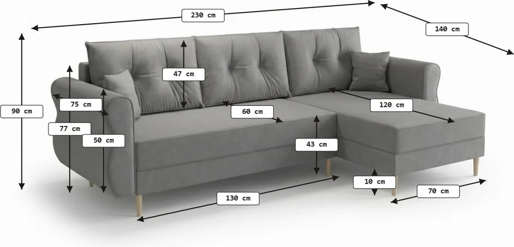 Canapea extensibila de colt SILVIANO, mustar, reversibila, 230x140 cm