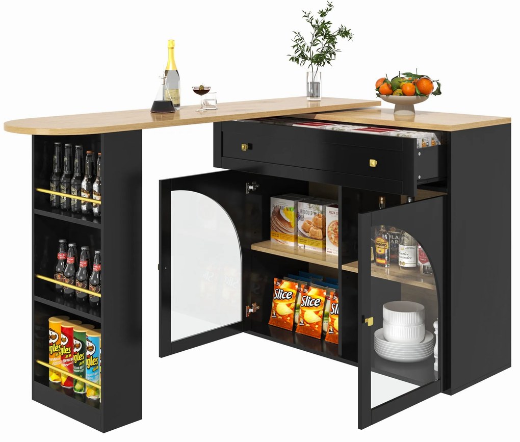 Masă de bar extensibilă cu spațiu de depozitare, Negru | Aosom Romania