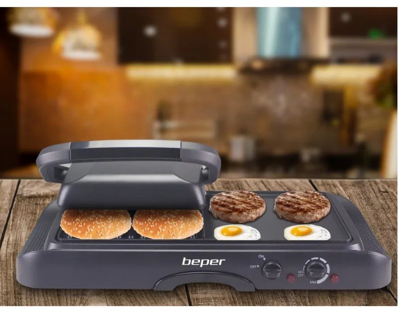 Resigilat: Gratar electric multifunctional Beper P101TOS501, 3in1, 1600W, Acoperire antiaderenta, Negru