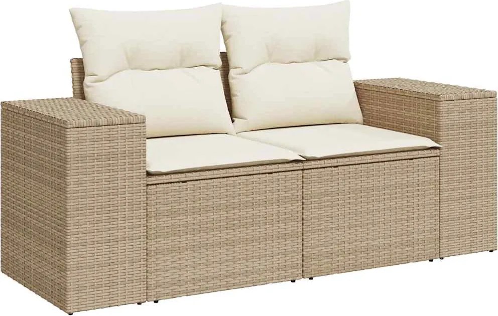 vidaXL Canapea de grădină cu perne, 2 locuri, bej, poliratan