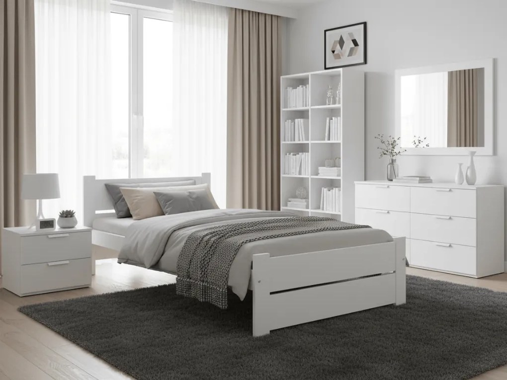 Pat de o persoana Culoare alb, IKAROS DOUBLE 90 x 200 cm Saltele: Cu saltele Somnia 18 cm, Somiera pat: Fara somiera