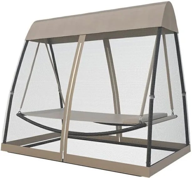 Pat leagan pentru curte sau gradina, cu acoperis si plasa de tantari, 2.6m x 1.4m x 2m