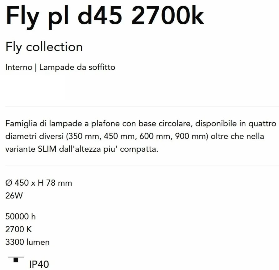 Plafoniera LED moderna Fly pl d45 2700k negru