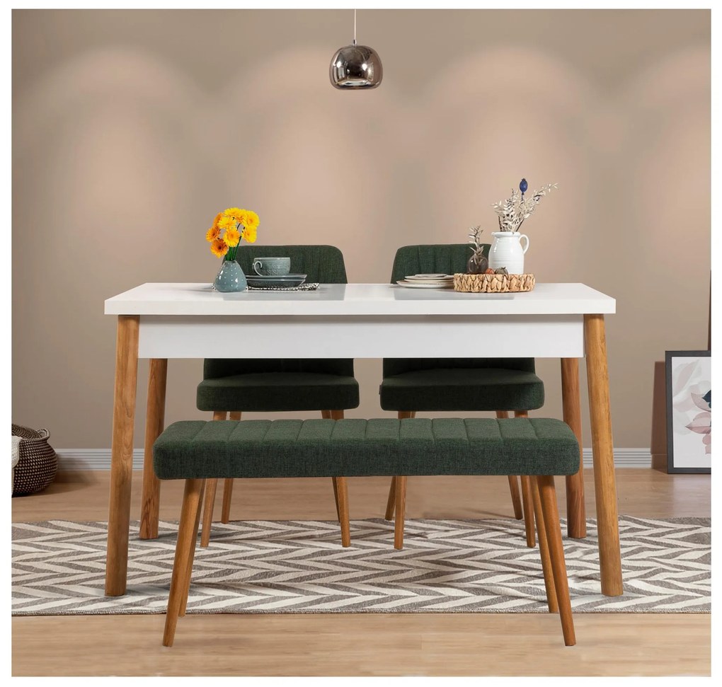 Set mobilier sufragerie Bimuvo 4 (pin atlantic + alb + verde) (pentru 4 persoane). 1095035