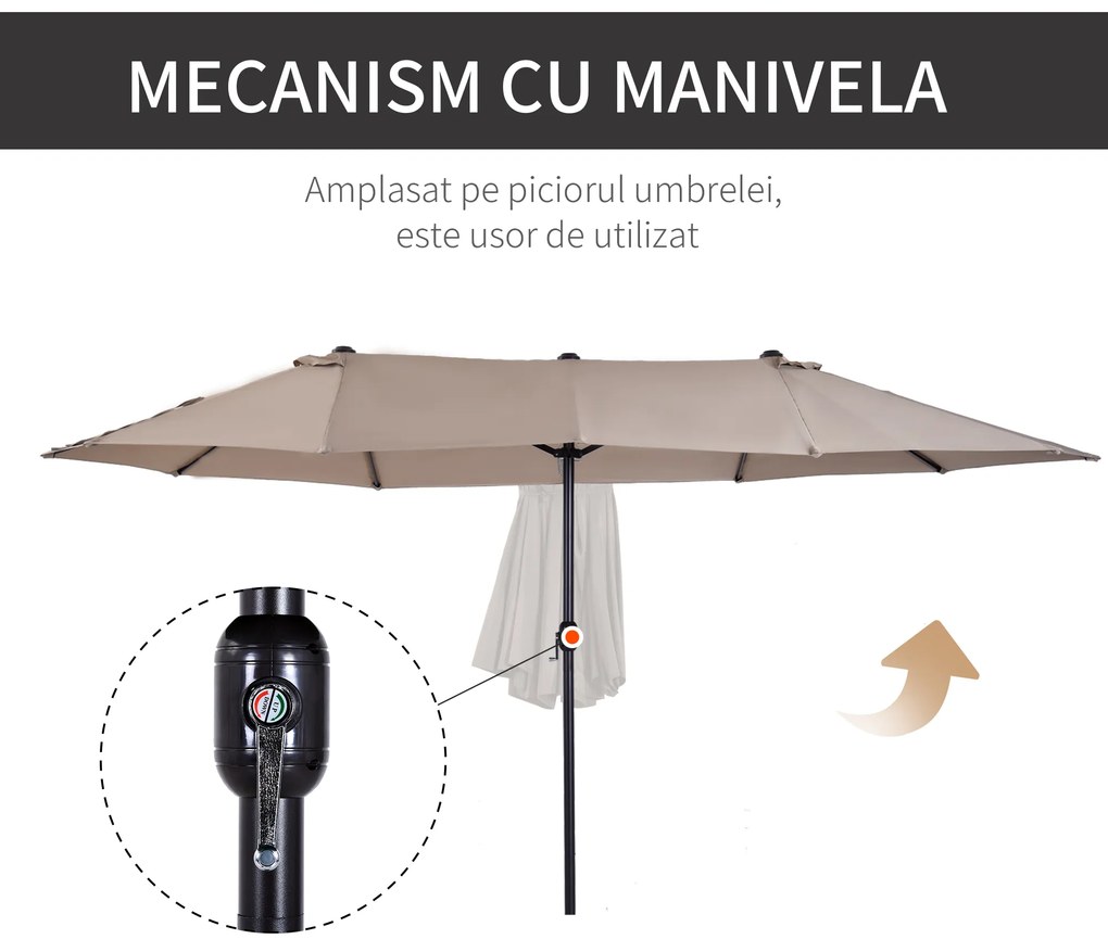 Umbrela Dubla Outsunny pentru Gradina, Suprafata Acoperita: 4.6m Cafea | Aosom Romania
