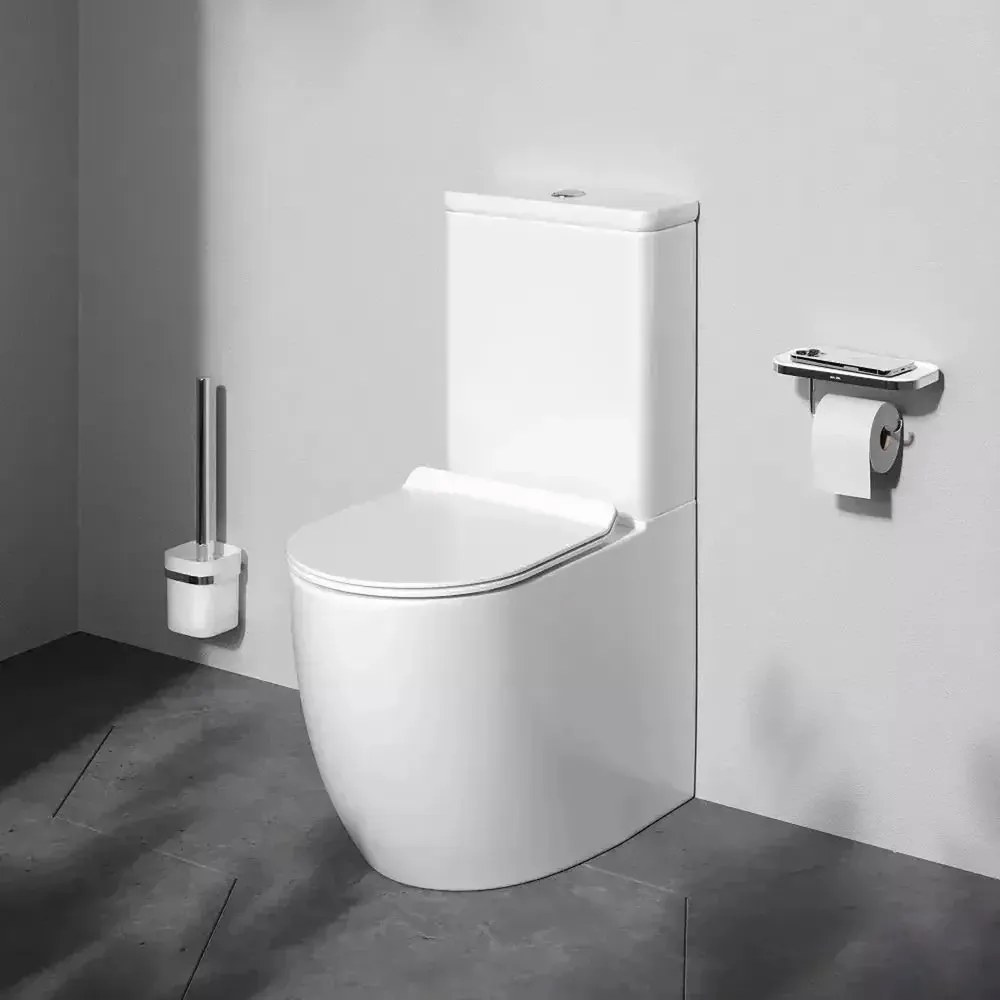 Set vas WC pe pardoseala AM.PM Like Aquaspin cu capac softclose alb lucios si rezervor aparent
