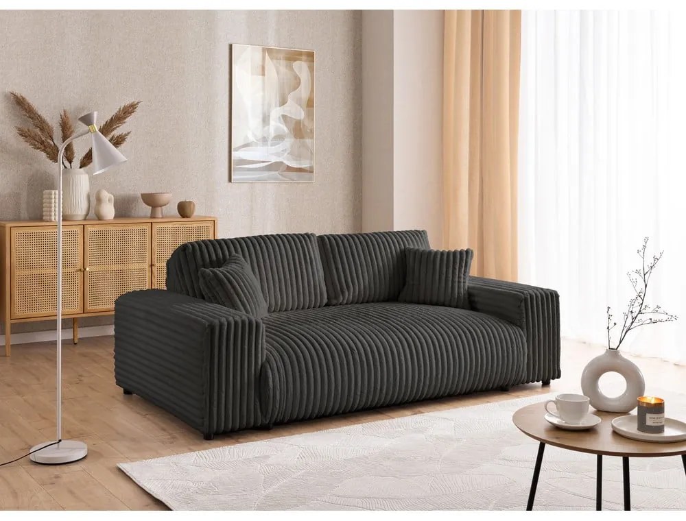 Canapea gri închis cu tapițerie din catifea reiată 213 cm Justin – Ropez