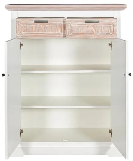 Comoda Porto Cu 2 Usi Si 2 Sertare, Alb Si Natur, 91 Cm