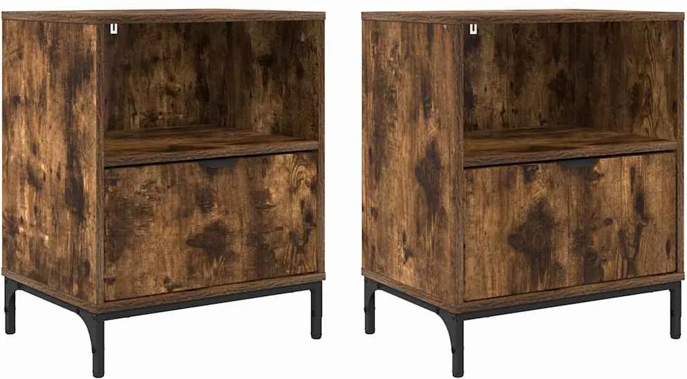vidaXL Dulap de noapte cu sertar 2 pcs Stejar afumat 49 x 36 x 61 cm