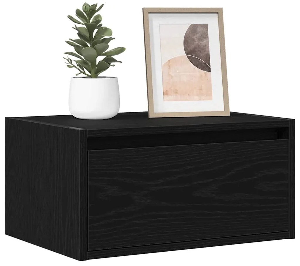 vidaXL Noptiere montate pe perete cu lumini LED 2 buc Stejar negru