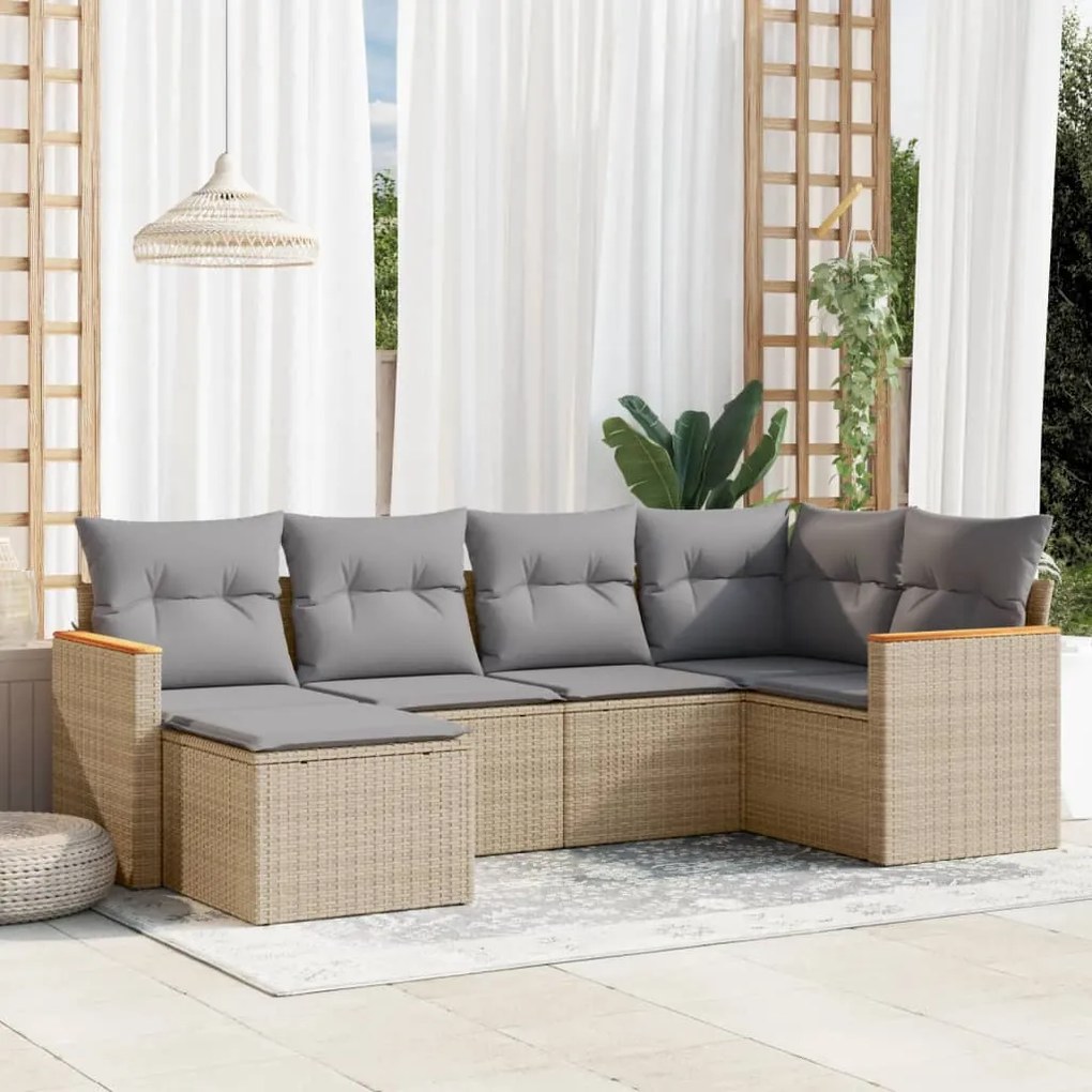 vidaXL Set canapele de grădină, 6 piese, cu perne, bej, poliratan