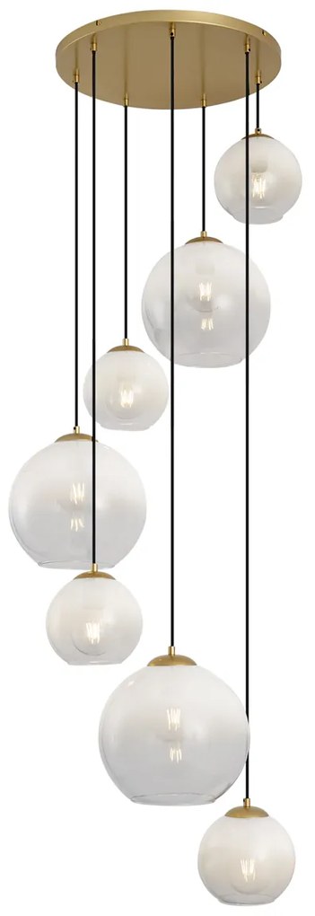 Lampă suspendată Hotel Chic alamă cu sticlă albă rotundă cu 7 lumini - Misty