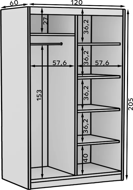 Dulap cu usi glisante 120x205 cm, Delia, ADRK Furniture (Culoare: Alb)