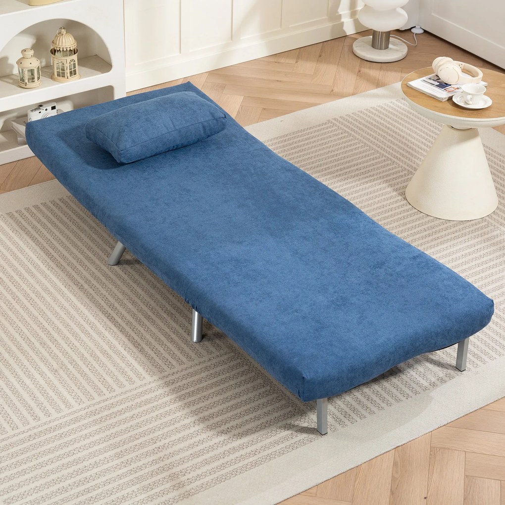 HOMCOM Fotoliu tapitat cu funcție de pat, design 2-in-1, Fotoliu de dormit, Pat de oaspeți, Husă de stofă, cu pernă, Albastru | Aosom Romania
