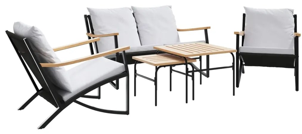 3283638 vidaXL Set mobilier de balcon, 5 piese, cu perne, negru, oțel