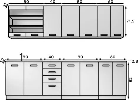Mobilier de Bucătărie Bubble, ADRK Furniture (Lungime: 240 cm)