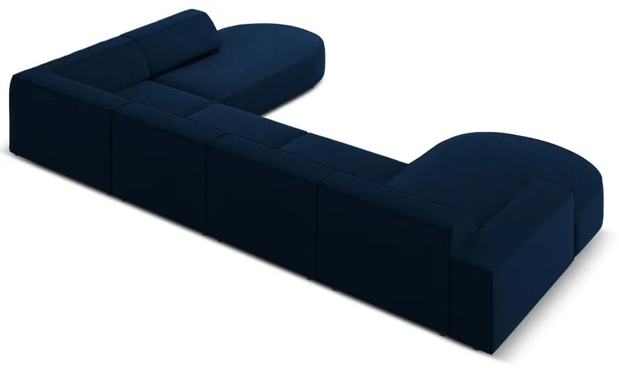 Colțar albastru cu tapițerie din catifea (cu șezlong pe partea dreaptă) Jodie - Micadoni Home