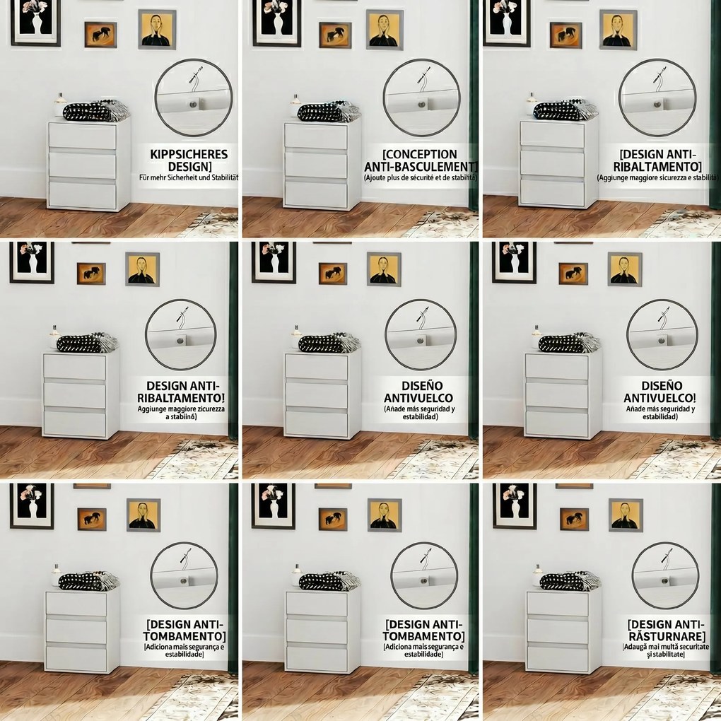 HOMCOM Comodă Modernă pentru Dormitor cu 3 Sertare, 40x30x50,5 cm, Alb | Aosom Romania