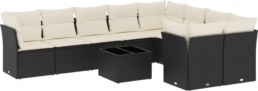 vidaXL Set canapele de grădină cu perne, 10 piese, negru, poliratan