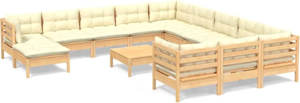 vidaXL Set mobilier grădină cu perne, 13 piese, crem, lemn de pin
