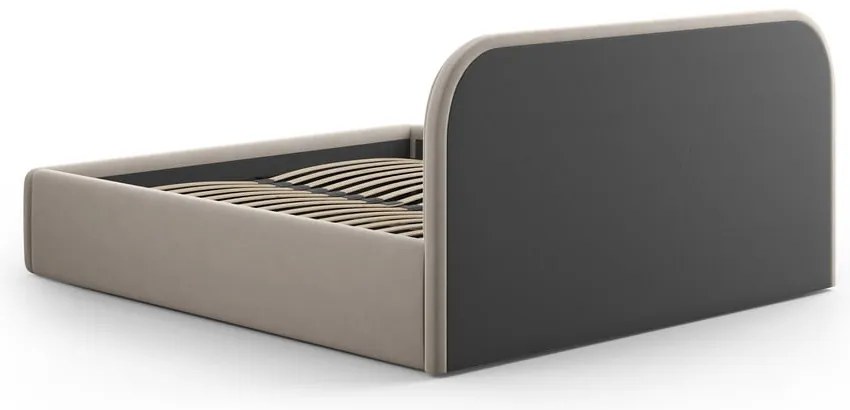 Pat matrimonial maro deschis tapițat cu spațiu de depozitare cu somieră 160x200 cm Juno – Windsor &amp; Co Sofas