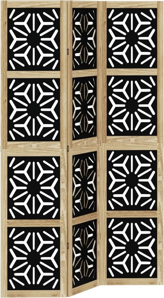 vidaXL Paravan de cameră, 3 panouri, maro/negru, lemn masiv paulownia