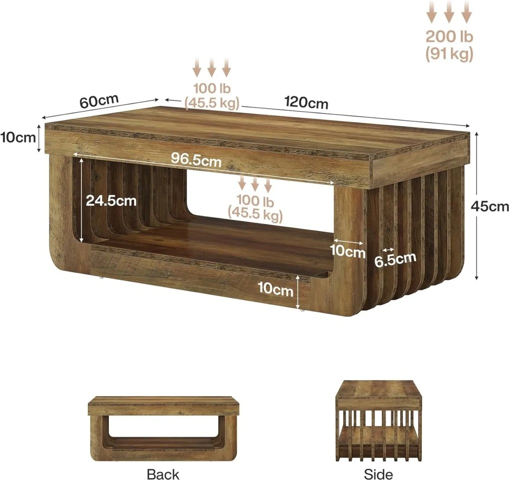 Masuta de cafea, 120 x 60 cm, masa canapea Maro, Riflaj - MCM3