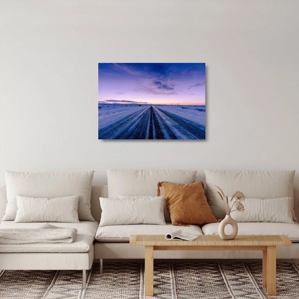 Tablou pe sticlă - autostrada iarna (70x50 cm)