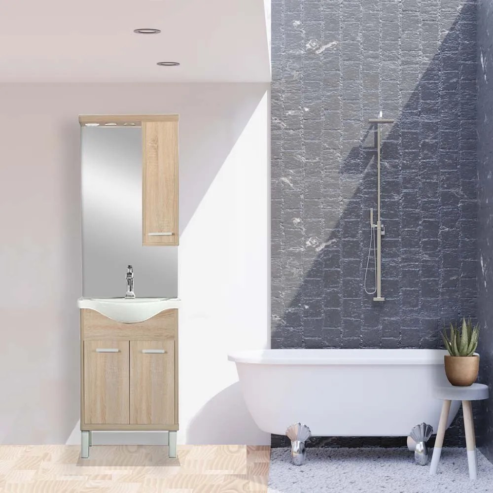 Mobilier complet de baie Nerva 55, stejar Sonoma
