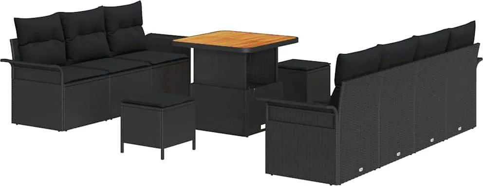 vidaXL Set de canapele pentru grădină cu pernă 10 pcs Negru poliratan