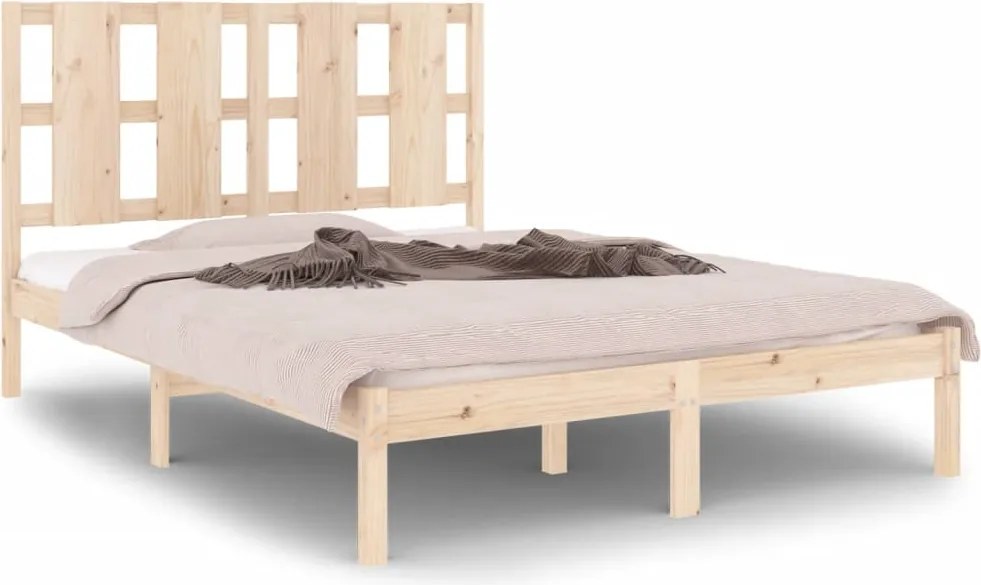 vidaXL Cadru de pat dublu, 135x190 cm, lemn masiv