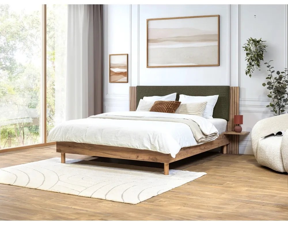 Pat matrimonial verde cu somieră 160x200 cm Lior – Bobochic Paris