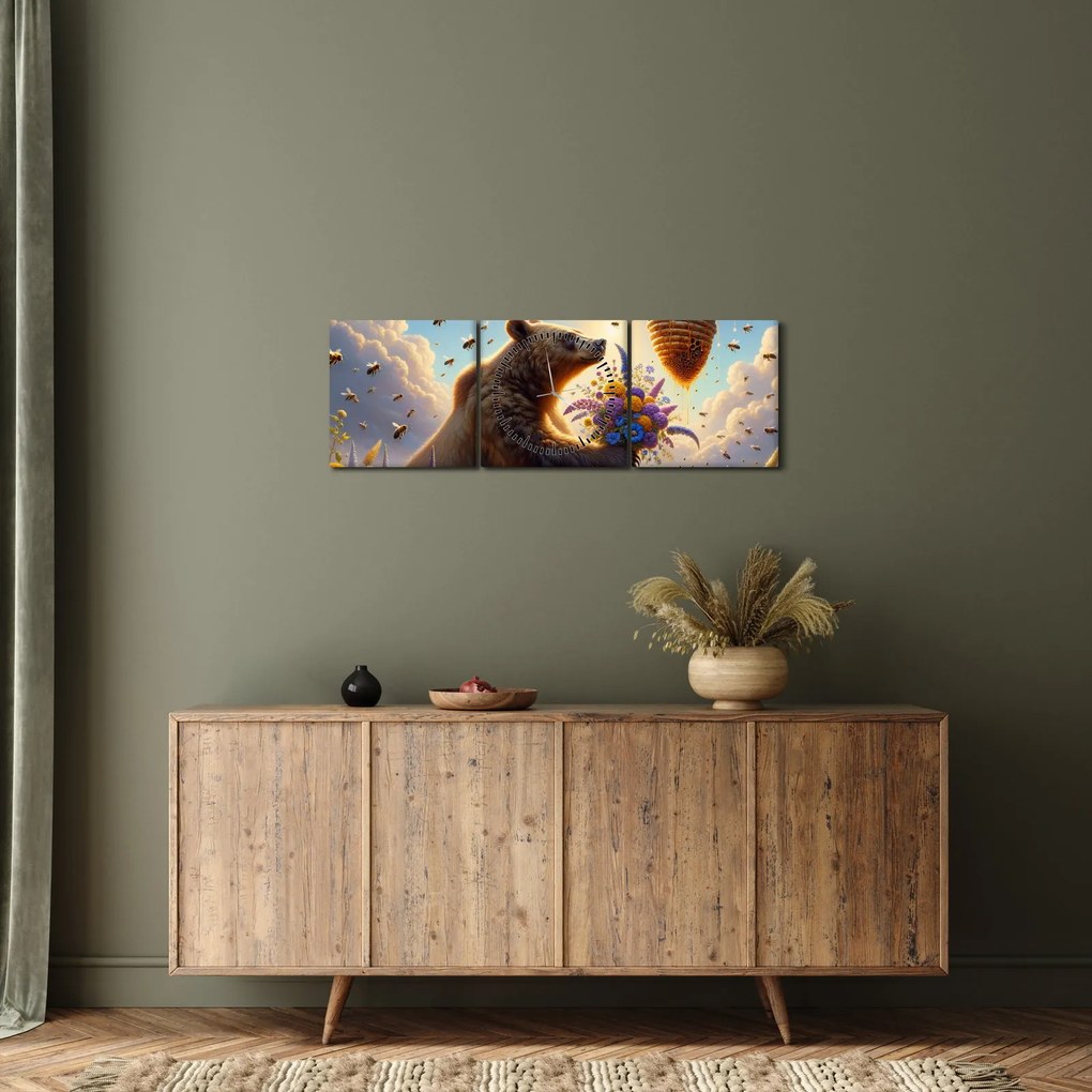 Tablou - Ursul și albinele (cu ceas) (90x30 cm)