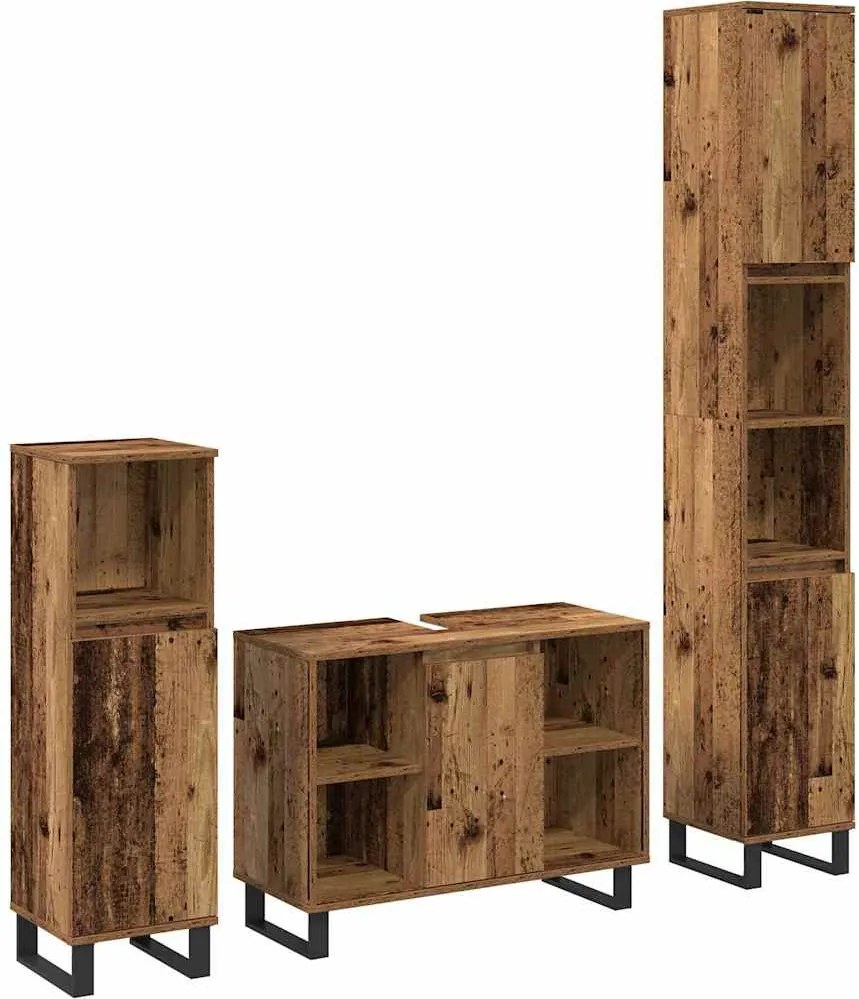 vidaXL Set de mobilier pentru baie cu raft 3 pcs Maro Lemn compozit