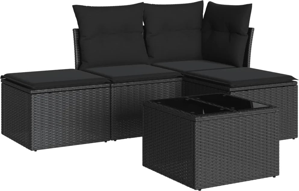 vidaXL Set mobilier de grădină cu perne, 5 piese, negru, poliratan
