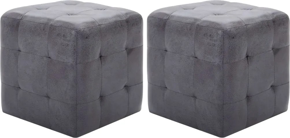 vidaXL Noptiere, 2 buc., gri, 30x30x30 cm, piele întoarsă ecologică