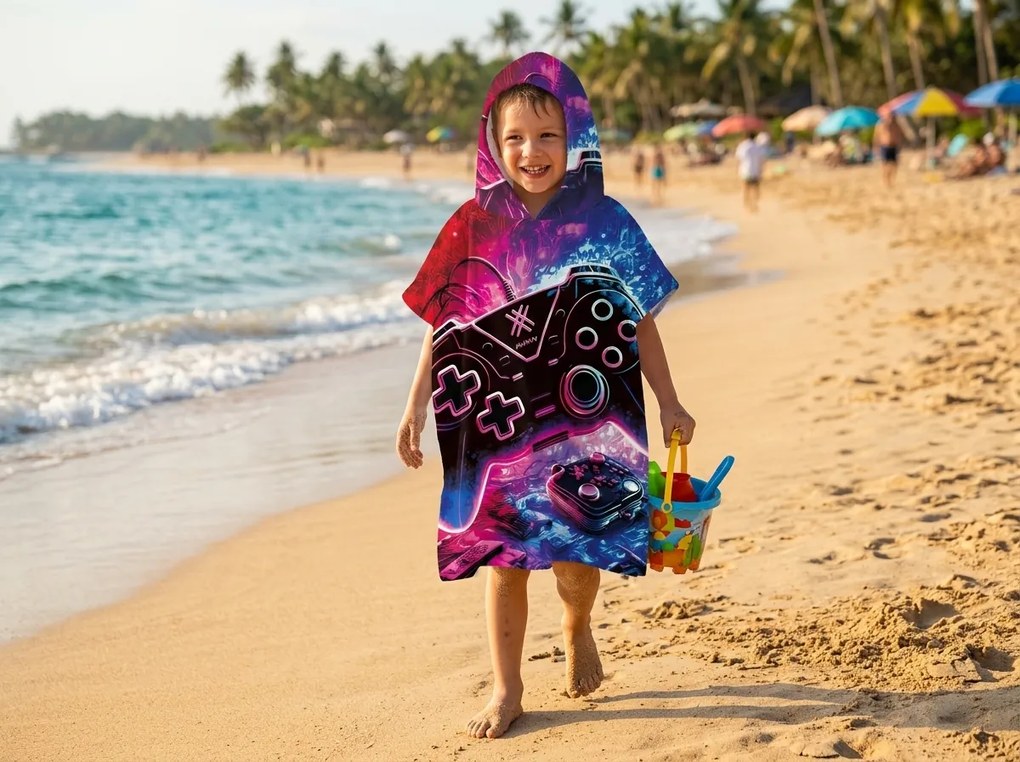 Poncho pentru copii GAMES colorat 60x120 cm