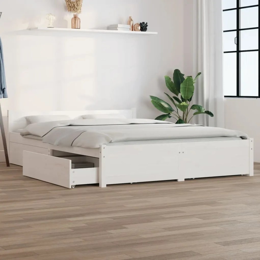 vidaXL Cadru pat cu sertare, alb, 140x190 cm