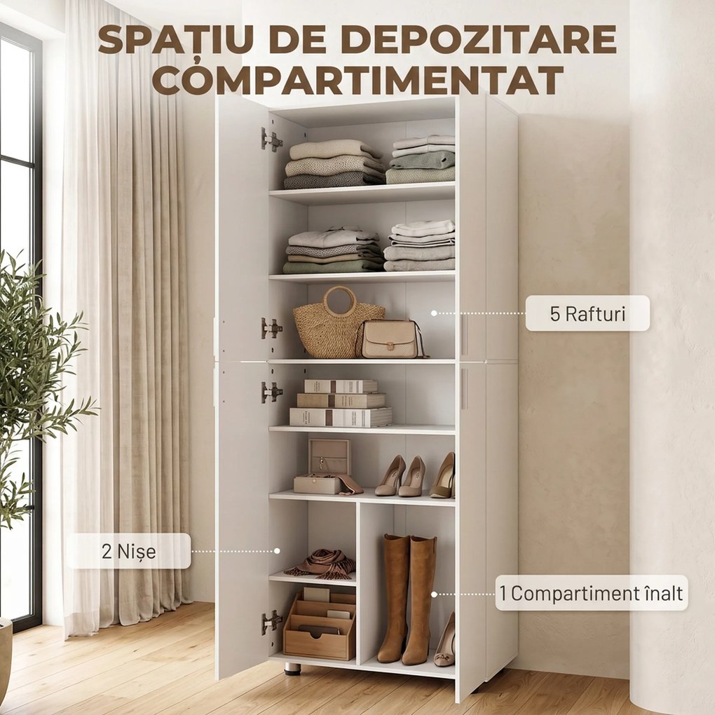 HOMCOM Dulap cu 4 Uși, 180 cm, Alb | Aosom Romania