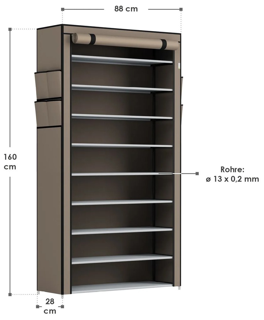 Suport pantofi cu buzunare laterale 160 x 88 cm - maro deschis