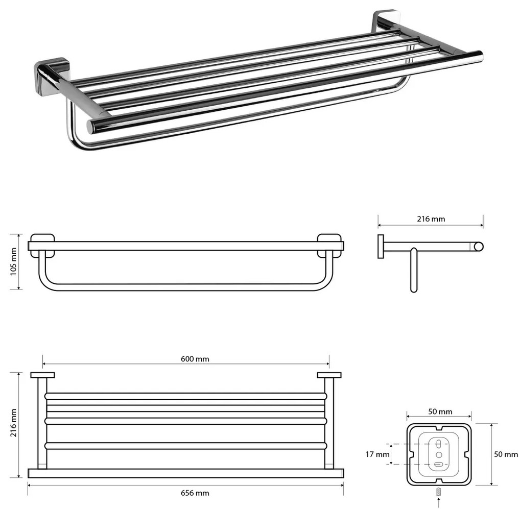 Suport pentru prosoape SAPHO IS028 Insia cu trapă60 cm, crom