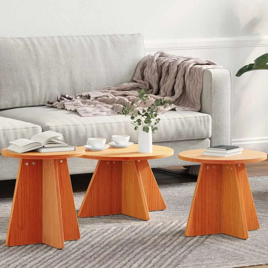 vidaXL Masă de cafea 3 pcs Maroniu cerat 49 x 49 x 30 cm